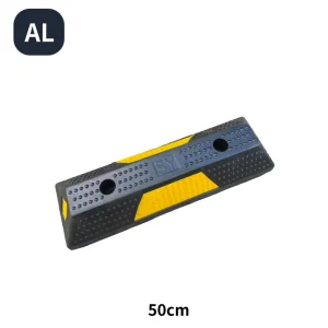 Custom logo rubber wheel stopper 50cm, black with yellow stripe