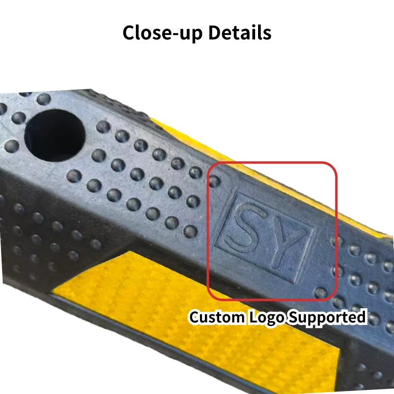 Custom logo rubber wheel stopper close-up details